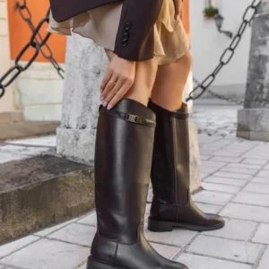 Botas Altas de Elegante Diseño con Correa y Hebilla Decorativa para Mujer