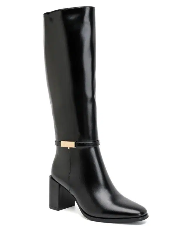 Botas Altas de Mujer con Bloque de Tacón y Bonito Detalle Dorado - Imagen 3