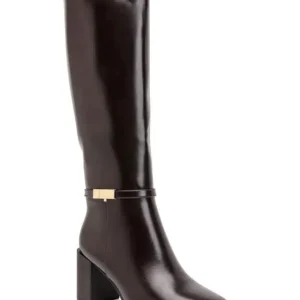 Botas Altas de Mujer con Bloque de Tacón y Bonito Detalle Dorado