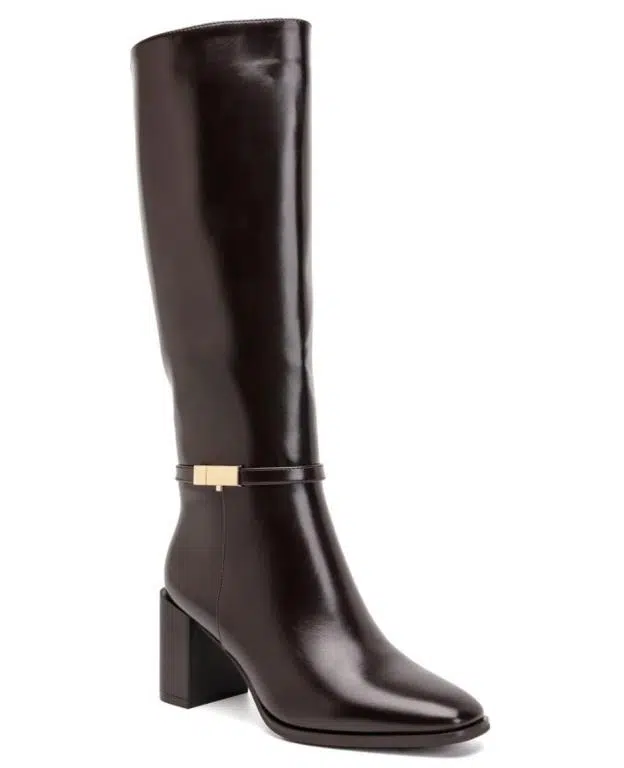 Botas Altas de Mujer con Bloque de Tacón y Bonito Detalle Dorado