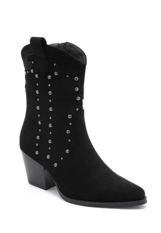 Botines de Mujer Estilo Cowboy con Tachuelas Decorativas Plateadas y Bloque de Tacón - Imagen 8