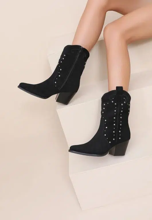 Botines de Mujer Estilo Cowboy con Tachuelas Decorativas Plateadas y Bloque de Tacón - Imagen 5