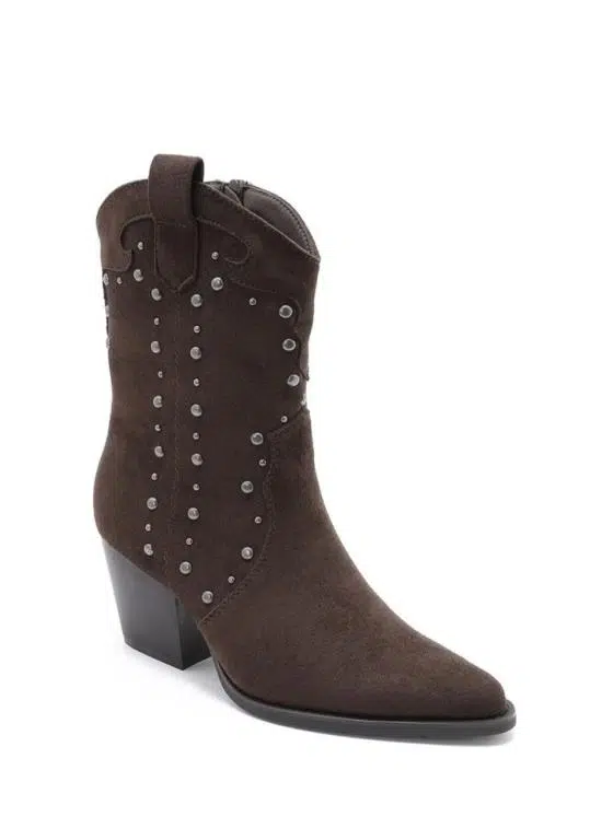 Botines de Mujer Estilo Cowboy con Tachuelas Decorativas Plateadas y Bloque de Tacón - Imagen 7