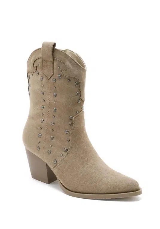 Botines de Mujer Estilo Cowboy con Tachuelas Decorativas Plateadas y Bloque de Tacón - Imagen 6