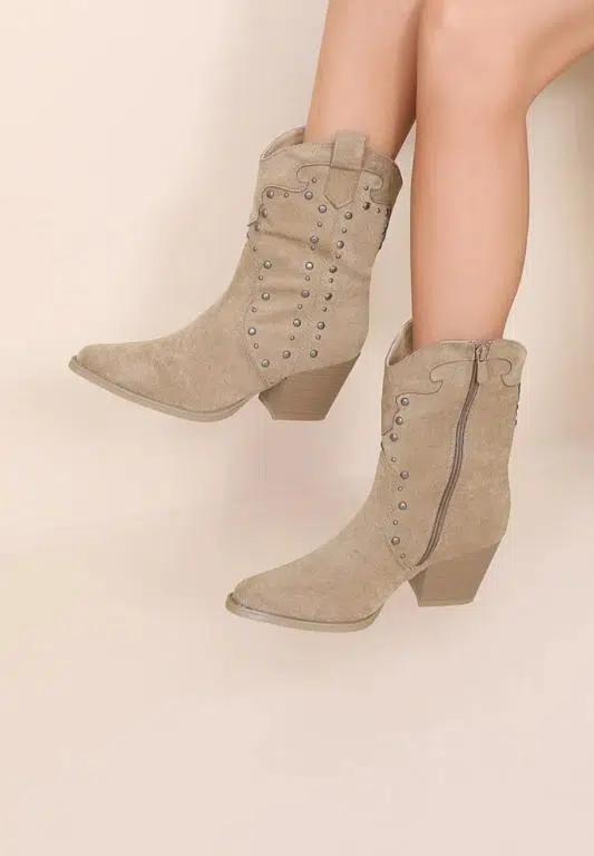 Botines de Mujer Estilo Cowboy con Tachuelas Decorativas Plateadas y Bloque de Tacón - Imagen 3