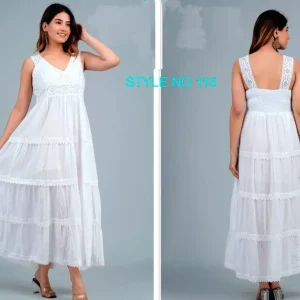 Vestido Largo Artesanal de Algodón para Mujer con Espalda Fruncida, Talla Única