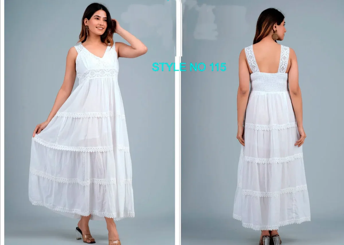 Vestido Largo Artesanal de Algodón para Mujer con Espalda Fruncida, Talla Única