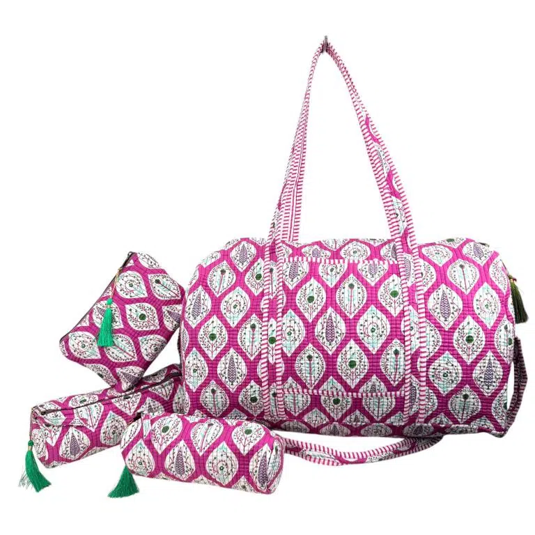 Pack Bolso de Viaje Acolchado Algodón + 3 Neceser A Juego con Diseño Exclusivo Mujer - Imagen 2