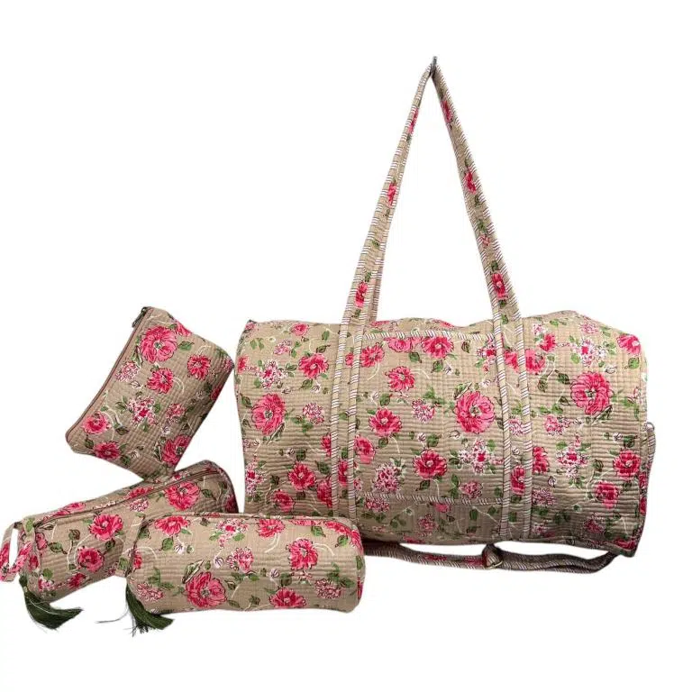 Pack Bolso de Viaje Acolchado Algodón + 3 Neceser A Juego con Diseño Exclusivo Mujer - Imagen 3