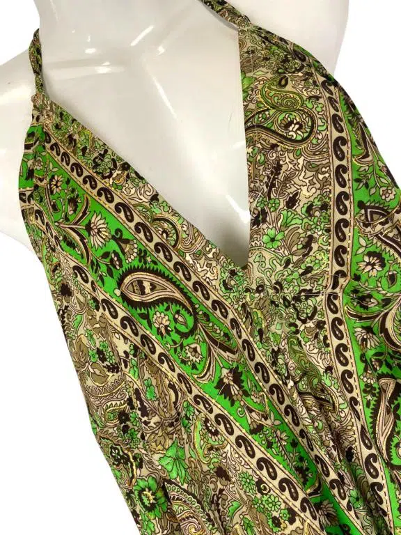 Vestido Largo Artesanal con Bonito Diseño en Seda India de Mujer con Espalda Descubierta y Talla Única - Imagen 4