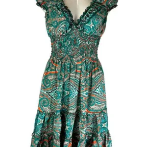 Vestido Artesanal para Mujer en Seda India con Volantes en el Escote, Talla Única y Gran Calidad