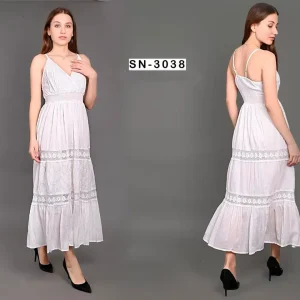 Elegante Vestido Largo Artesanal de Algodón para Mujer con Cuello en V
