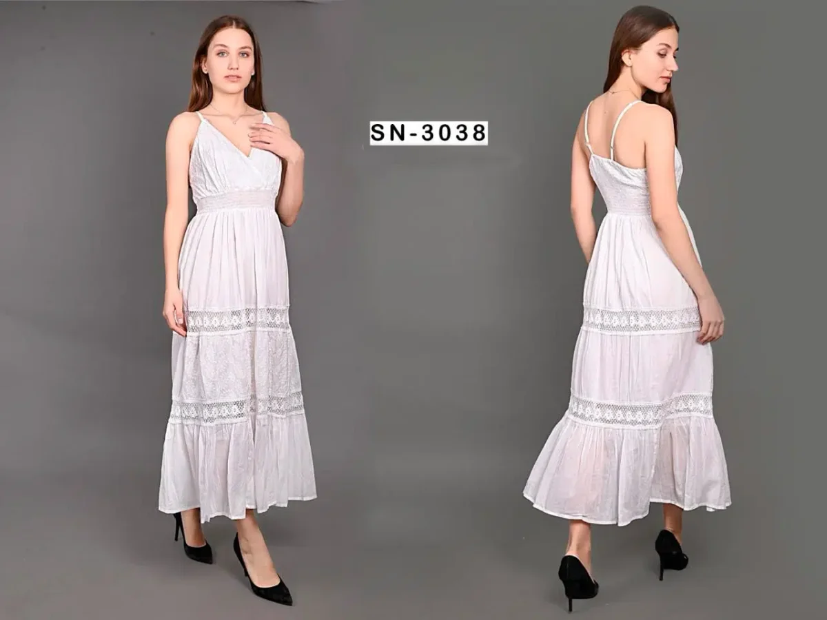 Elegante Vestido Largo Artesanal de Algodón para Mujer con Cuello en V