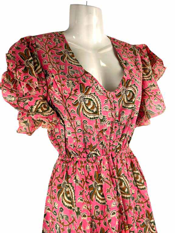 Vestido Corto Artesanal de Algodón con Escote, Mangas con Volantes y Talla Única para Mujer - Imagen 4
