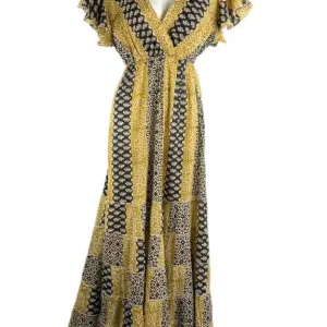 Vestido Largo Estilo Boho de Algodón con Cuello en V y Talla Única para Mujer
