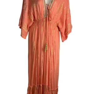 Vestido Largo Artesanal para Mujer con Preciosos Acabados, Manga Larga y Gran Calidad