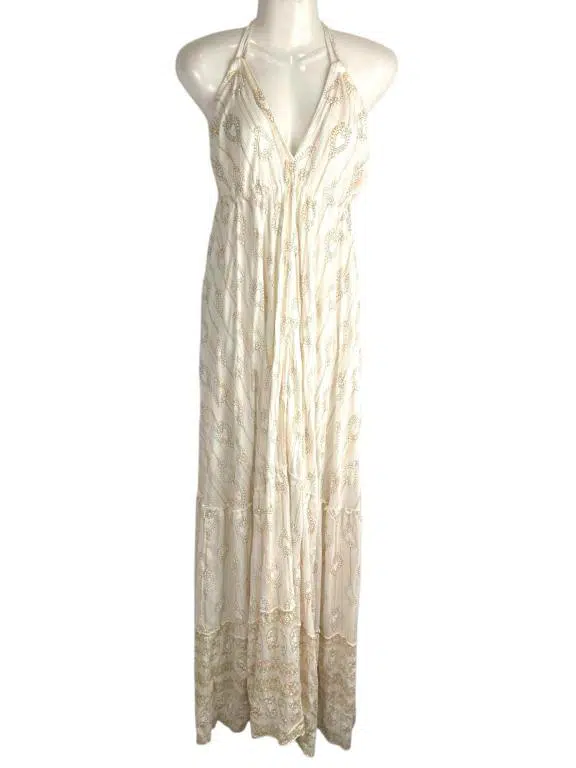 Vestido Largo y Ligero Artesanal Sin Mangas para Mujer con Espalda Descubierta y Talla Única