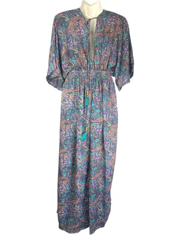 Vestido Largo Artesanal de Seda India para Mujer con Mangas, Escote y Gran Calidad - Imagen 3