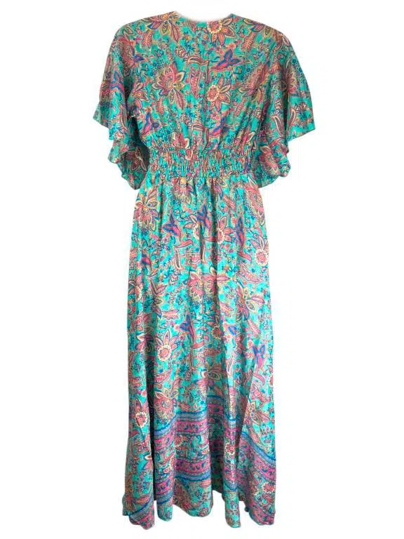 Vestido Largo Artesanal Multicolor de Seda India con Mangas y Gran Calidad para Mujer - Imagen 3
