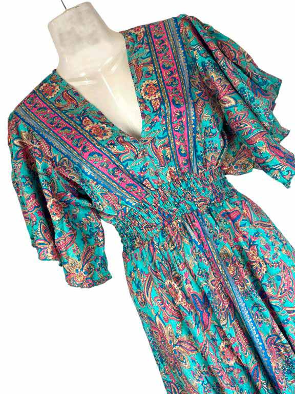 Vestido Largo Artesanal Multicolor de Seda India con Mangas y Gran Calidad para Mujer - Imagen 4