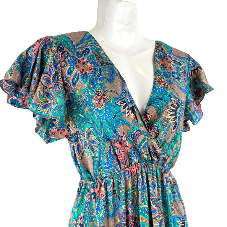Vestido Artesanal Largo de Seda con Talla Única, Diseño Escalonado y Cuello en V para Mujer - Imagen 5