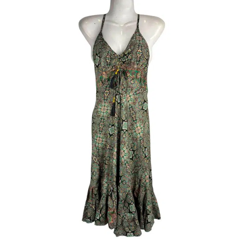 Cómodo Vestido Largo Artesanal de Seda para Mujer con Lazo Frontal y Espalda Descubierta - Imagen 3