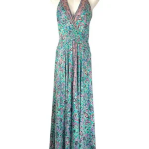 Vestido Largo de Mujer Artesanal Multicolor en Seda con Tirantes y Gran Calidad