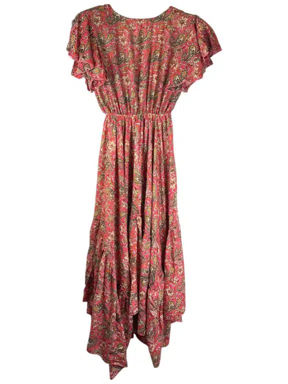 Vestido Largo de Mujer Artesanal en Seda con Mangas de Volantes y Talla Única - Imagen 3