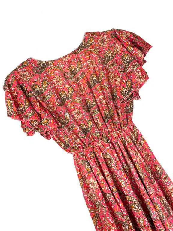 Vestido Largo de Mujer Artesanal en Seda con Mangas de Volantes y Talla Única - Imagen 5