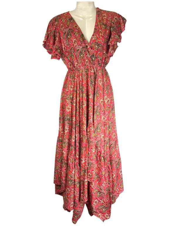 Vestido Largo de Mujer Artesanal en Seda con Mangas de Volantes y Talla Única - Imagen 2