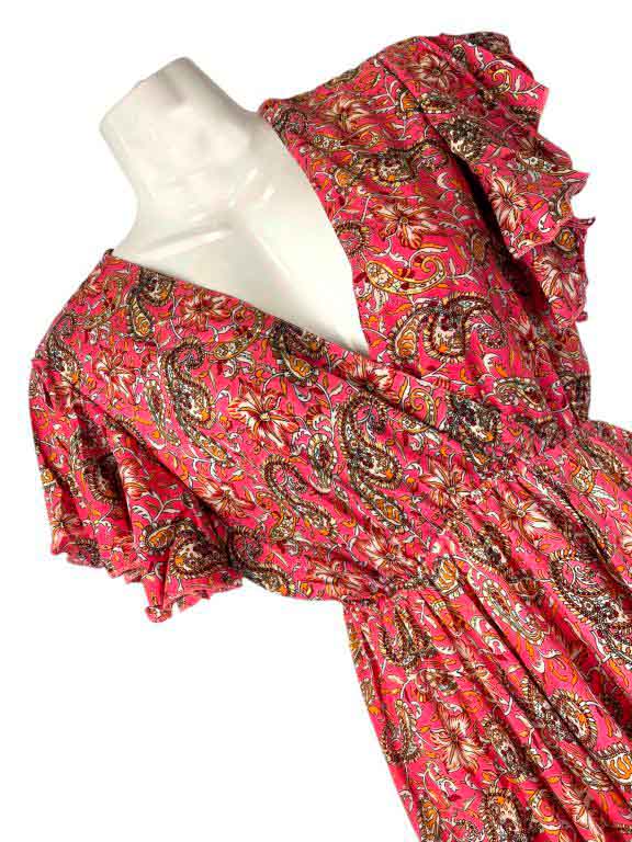 Vestido Largo de Mujer Artesanal en Seda con Mangas de Volantes y Talla Única - Imagen 4