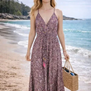 Cómodo Vestido Largo Artesanal de Seda para Mujer con Espalda Descubierta y Talla Única