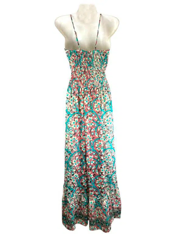 Vestido Largo Ligero y Artesanal en Seda India con Espalda Descubierta y Talla Única de Mujer - Imagen 3