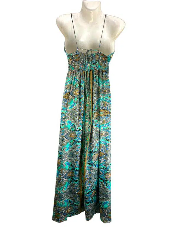 Vestido Multicolor Largo Artesanal para Mujer en Seda India con Cuello en V y Espalda Descubierta - Imagen 3