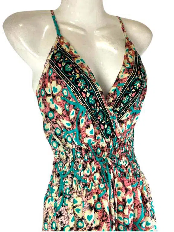 Vestido Largo Ligero y Artesanal en Seda India con Espalda Descubierta y Talla Única de Mujer - Imagen 4
