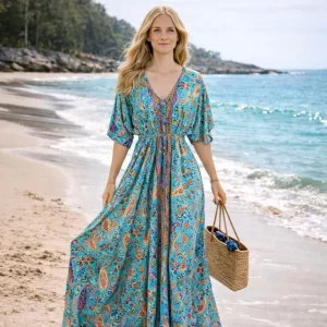 Vestido Artesanal Largo de Seda con Talla Única, Bonitos Colores y Gran Calidad para Mujer