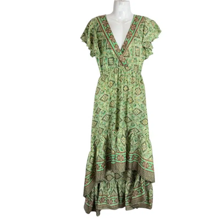 Vestido Largo Artesanal de Seda para Mujer con Cuello en V, Talla Única y Vivos Colores - Imagen 3