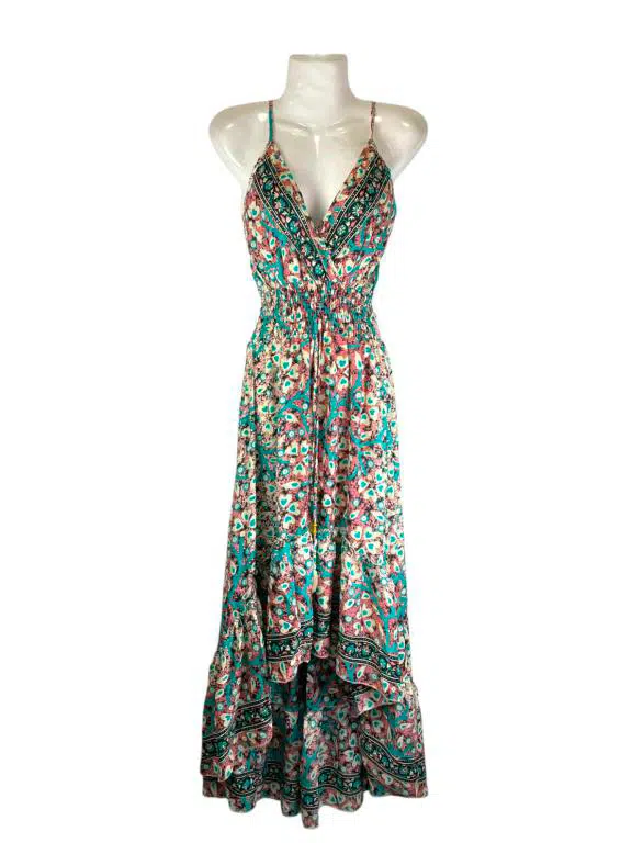Vestido Largo Ligero y Artesanal en Seda India con Espalda Descubierta y Talla Única de Mujer - Imagen 2