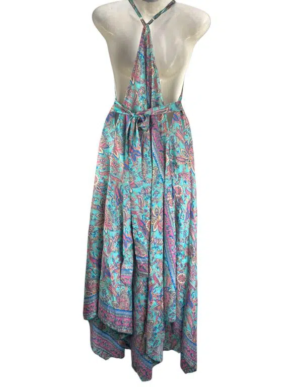 Vestido Largo Artesanal en Seda con Espalda Descubierta, Escote y Tirantes para Mujer - Imagen 3