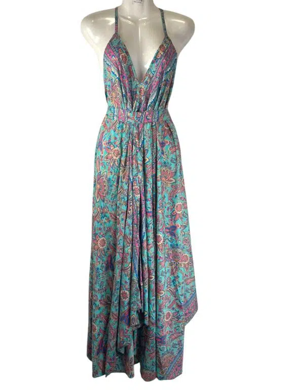 Vestido Largo Artesanal en Seda con Espalda Descubierta, Escote y Tirantes para Mujer - Imagen 2