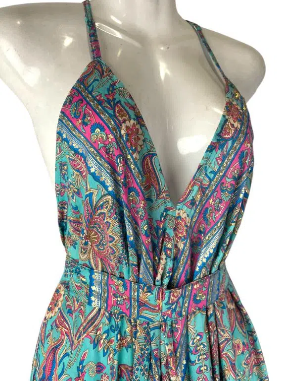 Vestido Largo Artesanal en Seda con Espalda Descubierta, Escote y Tirantes para Mujer - Imagen 4
