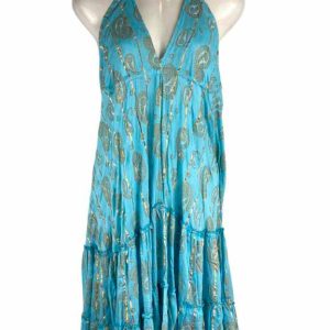 Vestido Artesanal Estilo Boho en Seda con Espalda Descubierta, Tirantes y Escote para Mujer