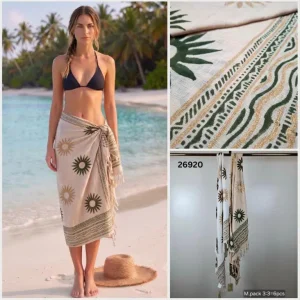 Pareo de Playa en Algodón para Mujer con Diseño Sol y Fabricado en India