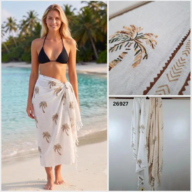 Pareo de Algodón con Diseño Palmeras Fabricado en India para Mujer
