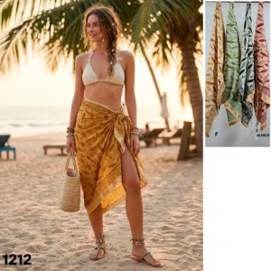 Pareo de Playa Algodón Indio con Estampado de Peces y Cenefa