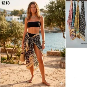 Pareo de Algodón Ligero con Diseño de Peces Multicolores para Mujer