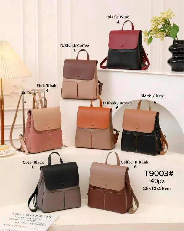 Mochila Sintética Bicolor de Mujer con 3 Compartimentos Exteriores y 3 Internos para Mujer - Imagen 3