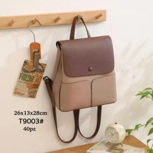 Mochila Sintética Bicolor de Mujer con 3 Compartimentos Exteriores y 3 Internos para Mujer