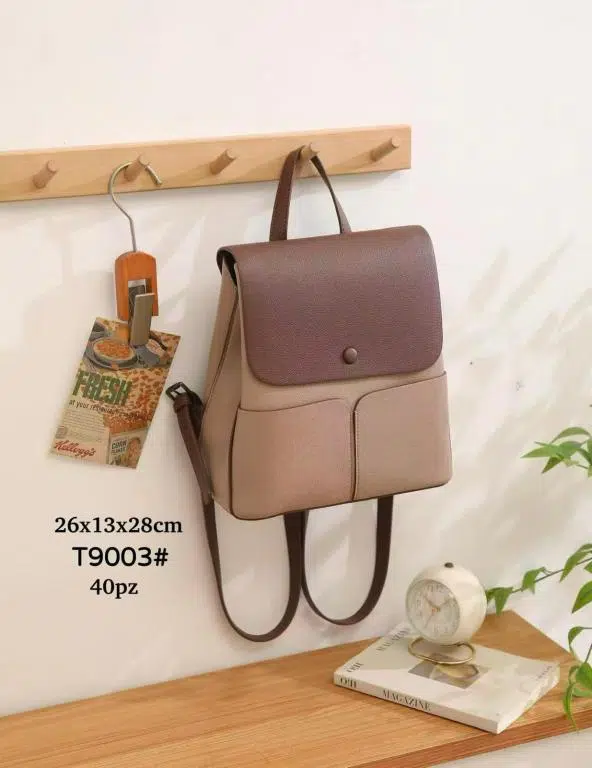 Mochila Sintética Bicolor de Mujer con 3 Compartimentos Exteriores y 3 Internos para Mujer