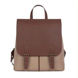 Amplia Mochila Sintética Bicolor de Mujer con 3 Compartimentos Exteriores y 3 Interiores